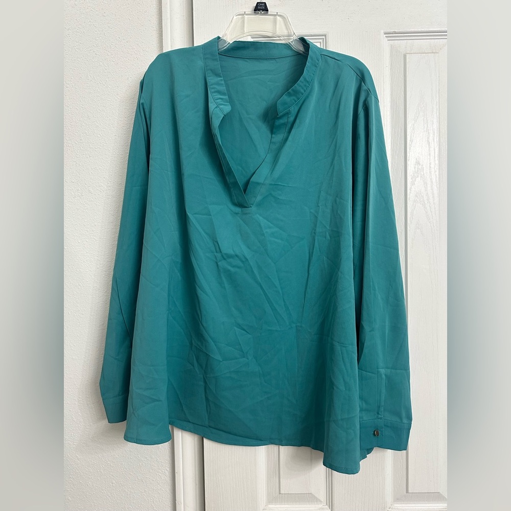 **Teal Long Sleeve Blouse 4X